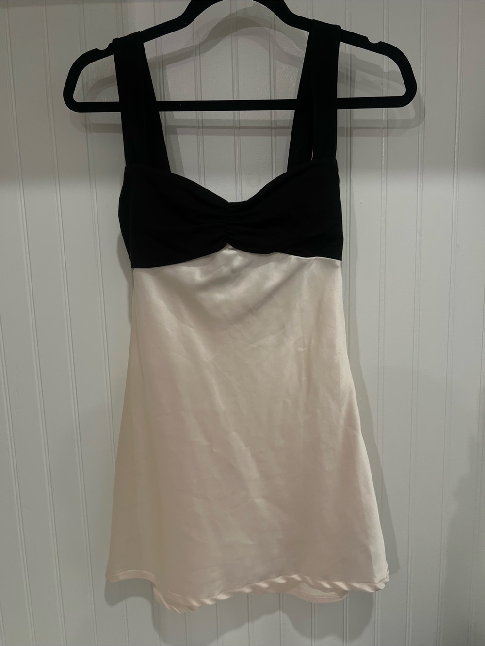 Black and Cream Two-Tone Satin Mini Dress